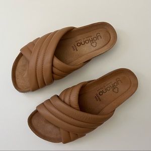 Tan Leather Slip on Footbed Sandals 6.5